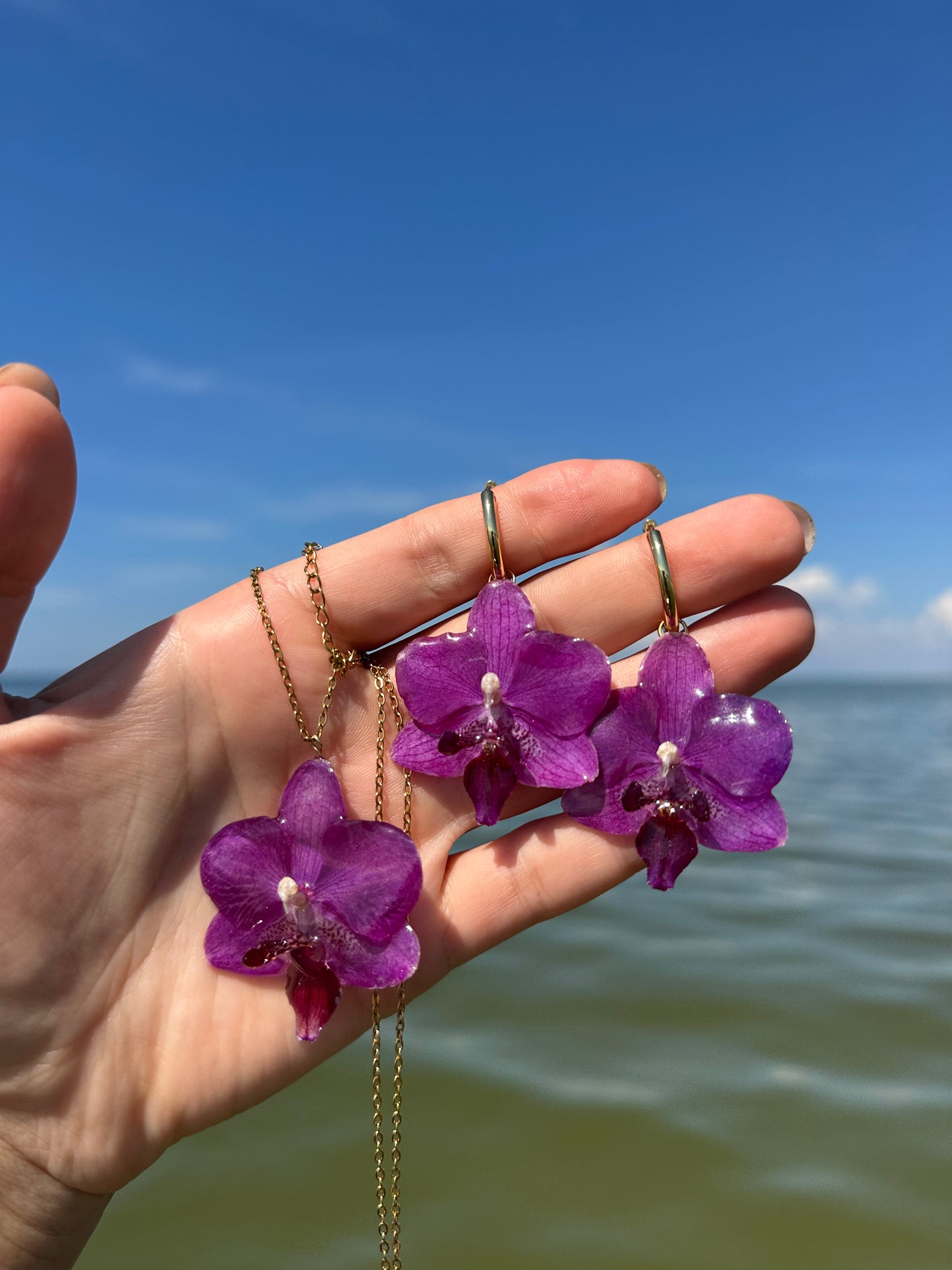 Real Purple Orchids Jewelry Set