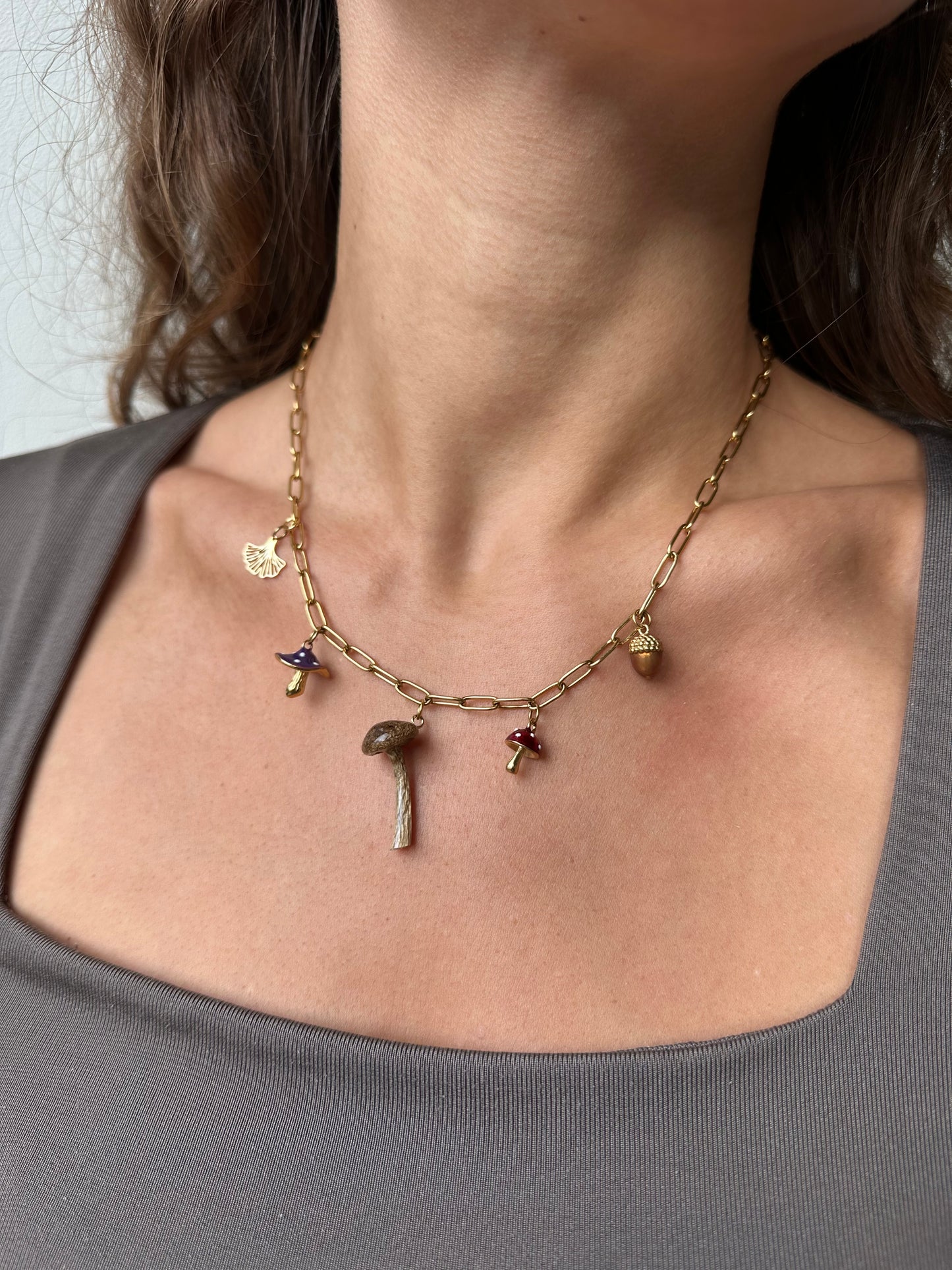 Real Mushroom Charm Necklace