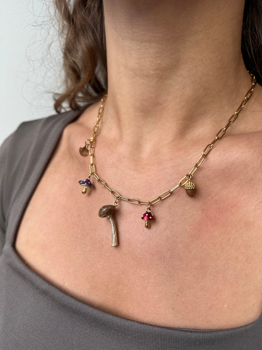 Real Mushroom Charm Necklace