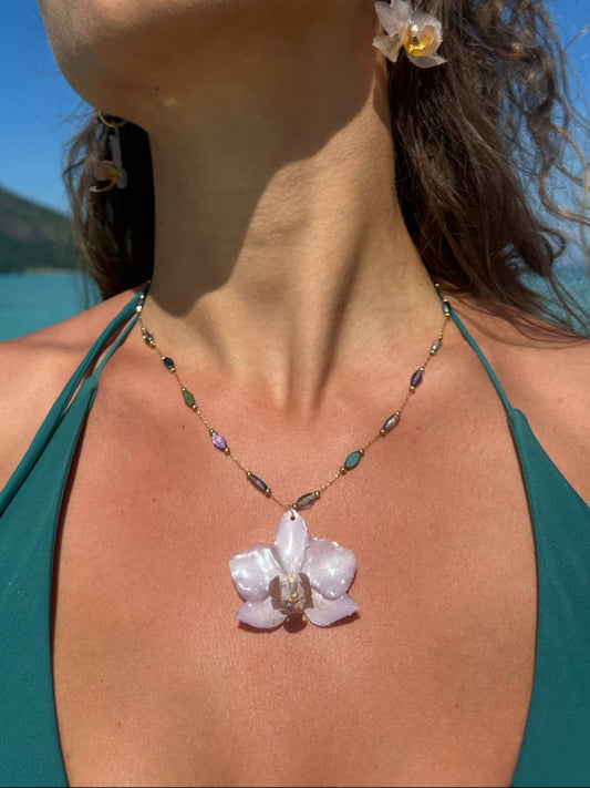 Real Pink Orchid Necklace